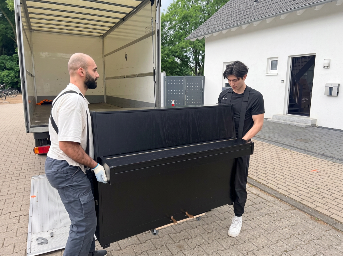 MSM-Mitarbeiter beim sicheren Klaviertransport in Düsseldorf und Umgebung