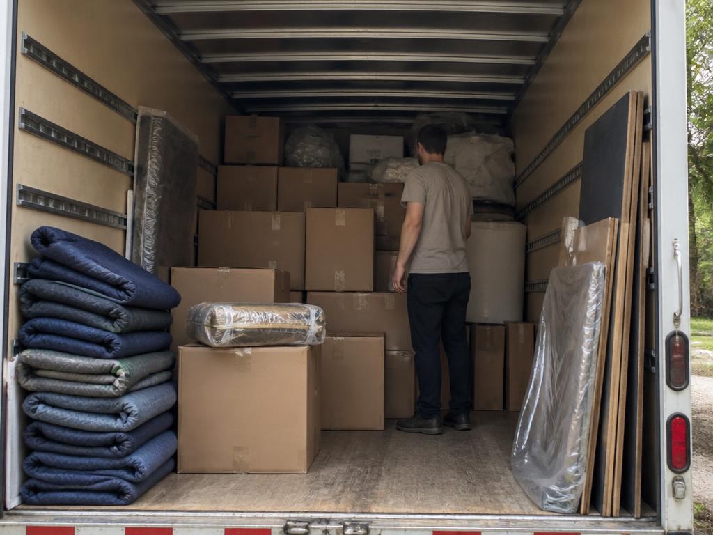 Kartons und Schutzdecken sicher verstaut im LKW beim Umzugsservice